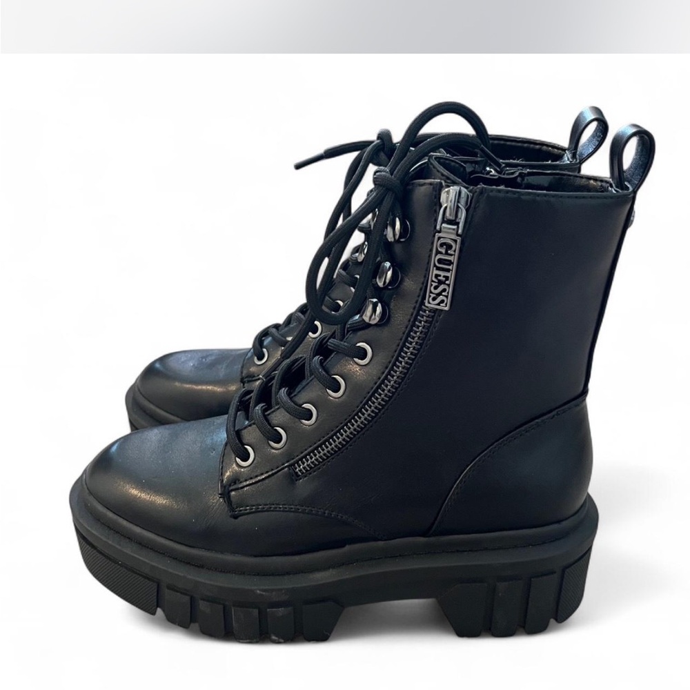 Guess Black Combat Moto Boots with Rugged Platform Sole